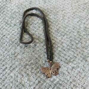 vintage chunky silver metal butterfly pendant boho fairy core retro